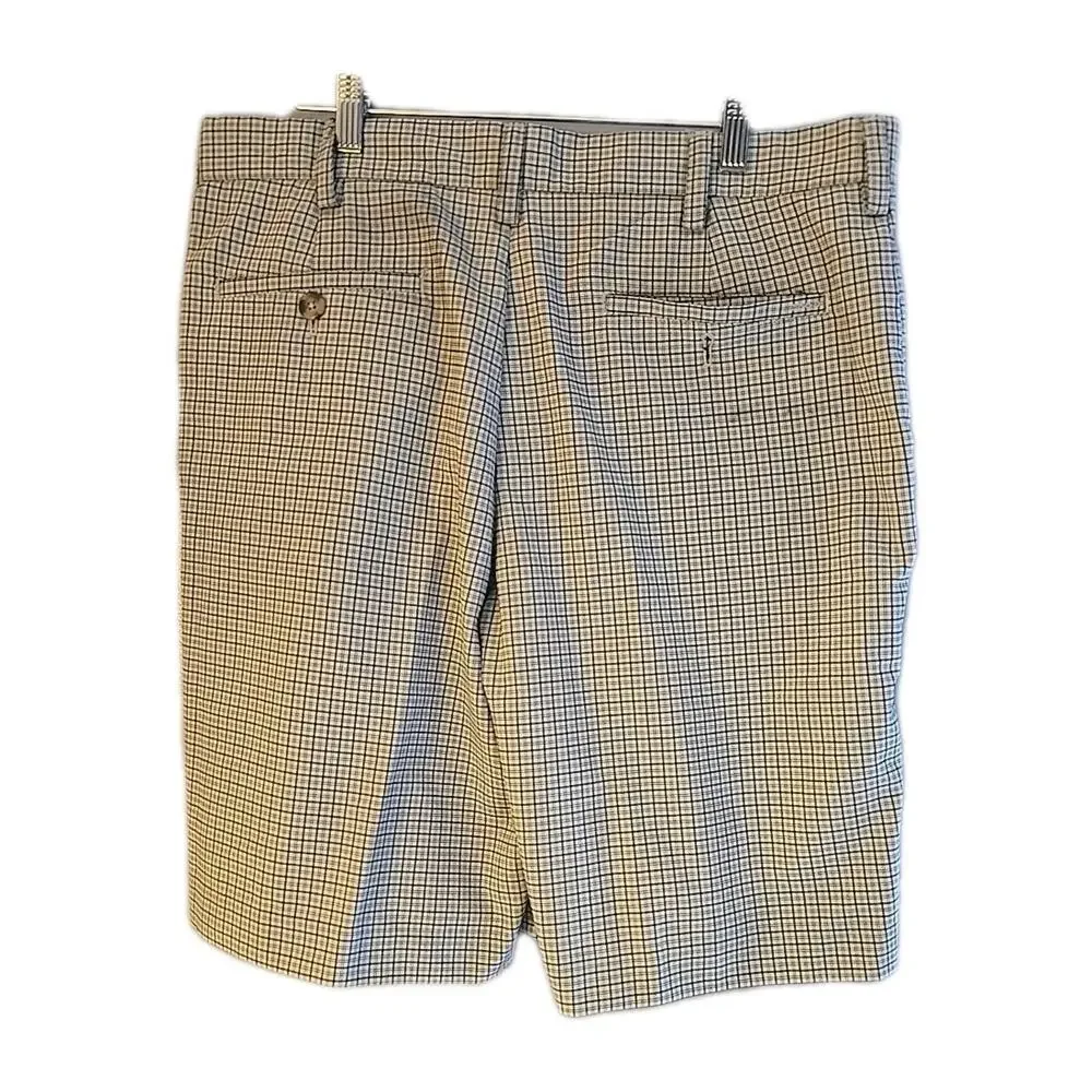 IZOD Tan Plaid Chino Performance Flat‎ Front Outdoor Golf Shorts Men's Size 34